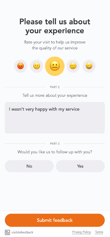 Form to leave private review of a business